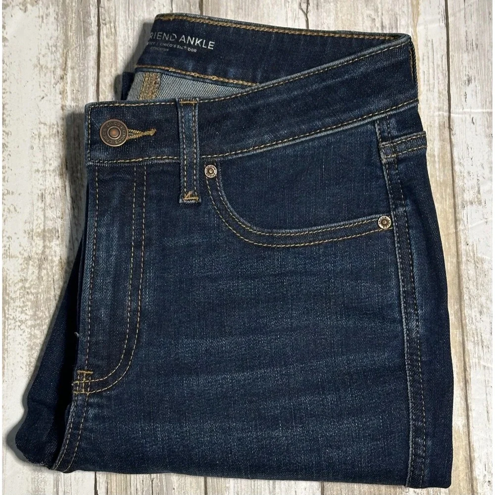 Chico's women's  Boyfriend Ankle Jeans‎ Dark Wash Denim Size 12 Tall sample